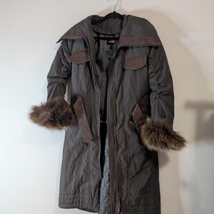 Danier Brown Fur-Trimmed Puffer Coat